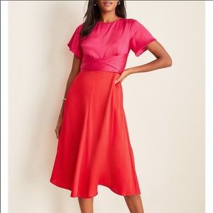 Ann Taylor Red/Pink Colorblock Wrap Midi Dress